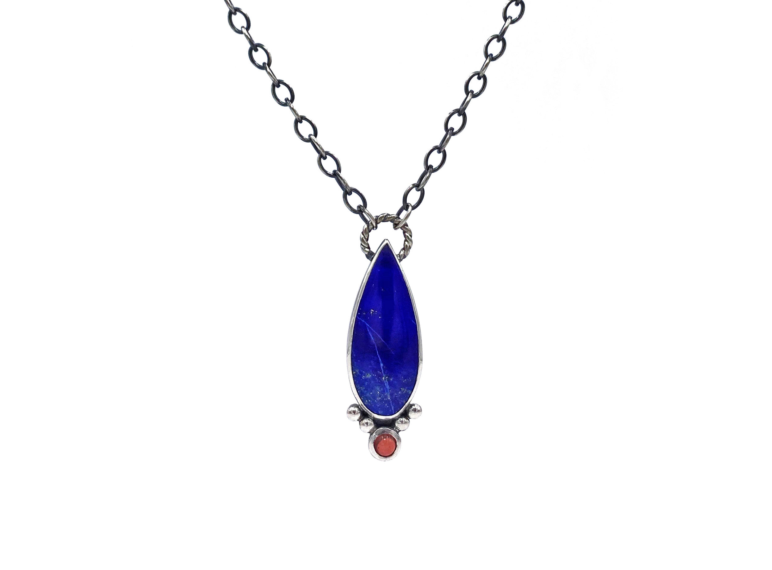 Lapis Lazuli and Garnet Teardrop Necklace