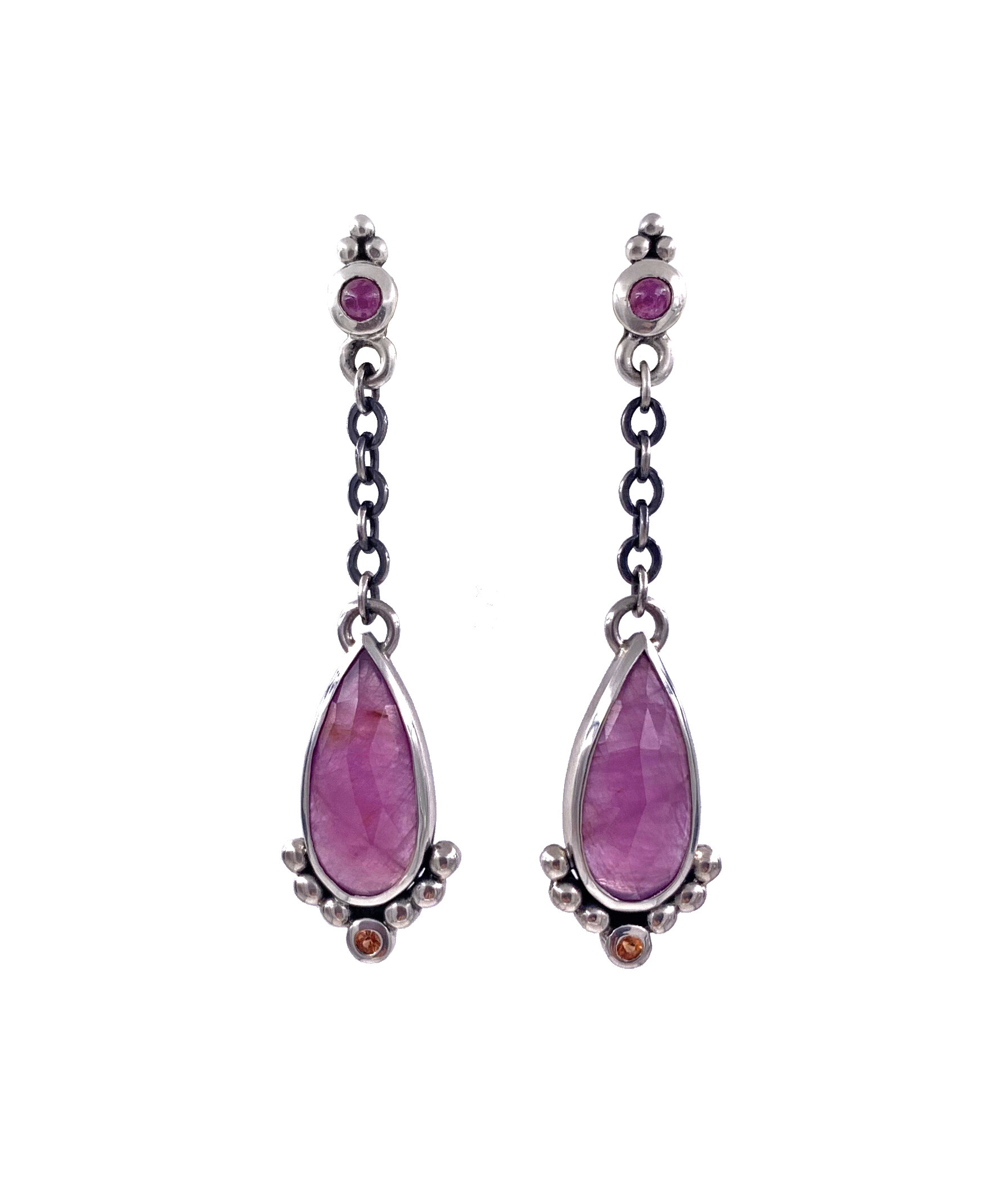 Pink and Orange Sapphire Teardrop Earrings.jpg