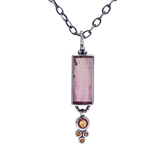 Here&rsquo;s a white background shot of that 21 carat tourmaline necklace with spessartite garnet and golden citrine.