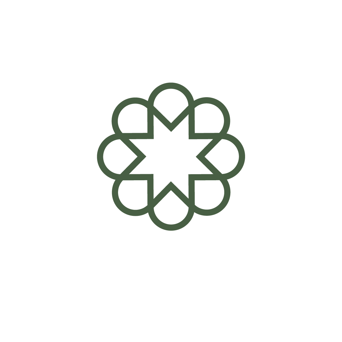 Geometric drawing of an outline square with sections divided by vertical, horizontal, and circle lines.