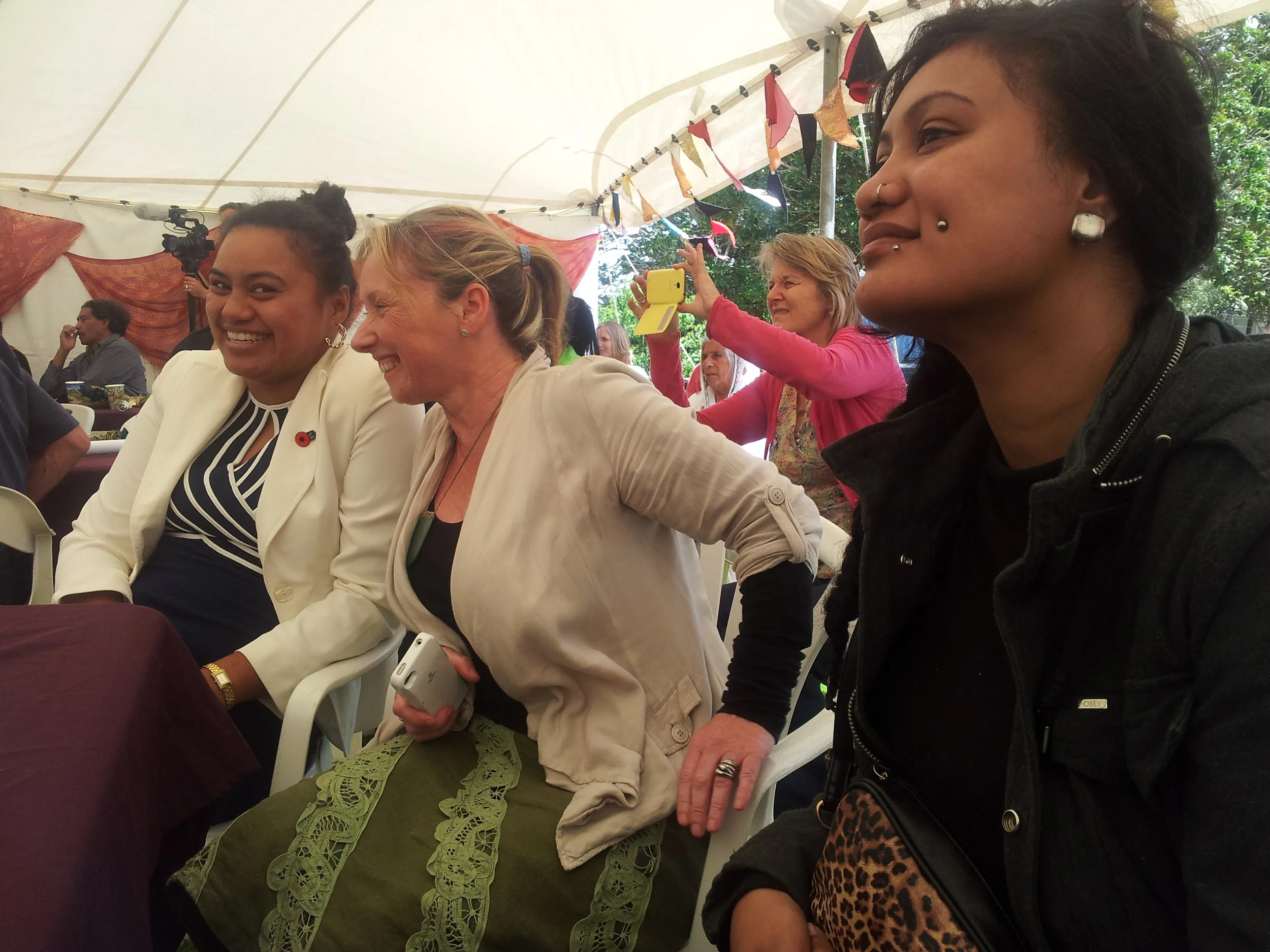 Nerissa, Karen and Tanya enjoying the waste celebration at Papatuanuku Kokiri Marae.