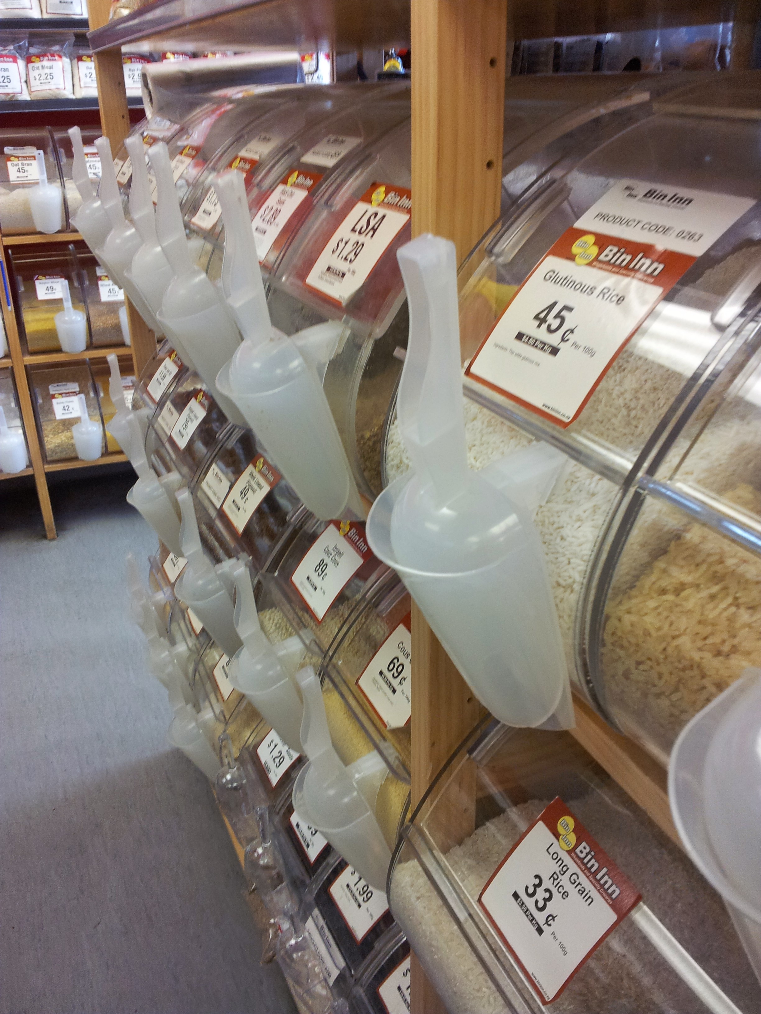 WRAP loves bulk bins! Refuse packaging! Reuse containers and jars! Reduce landfill! This lovely selection is at Bin Inn in Howick.