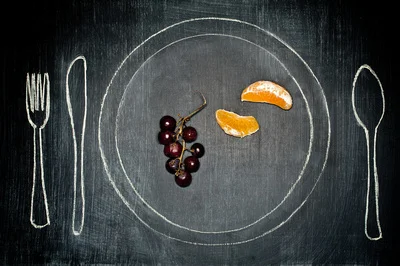 Chalkboard Plate with Grapes and Mandarin Oranges