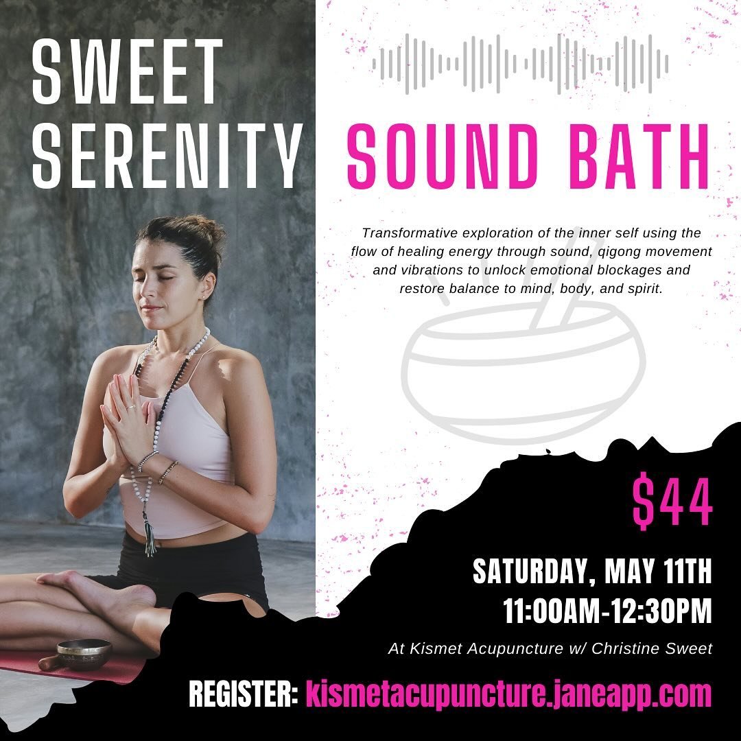 This Saturday with @sweetserenitysound!

We have a few spots left. Grab yours from the link in bio or hit up kismetacupuncture.janeapp.com!