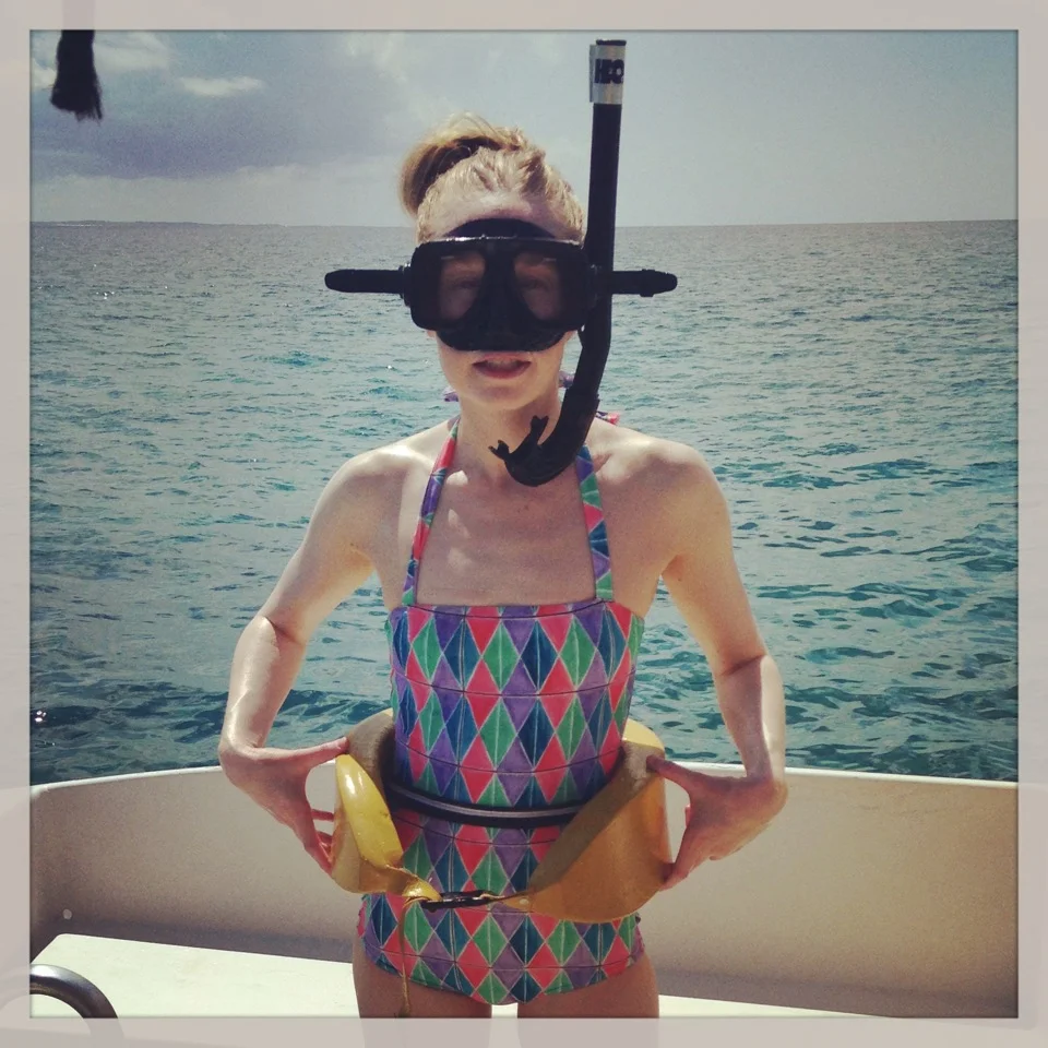 Harlequin print swimmer