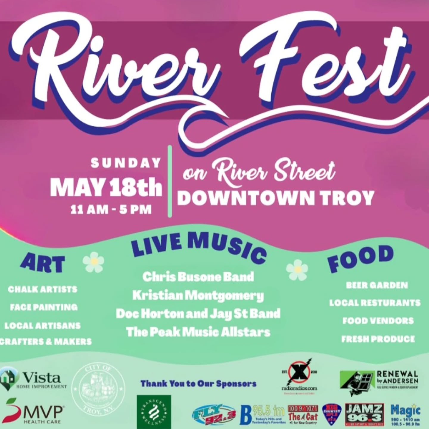 Get ready, Troy! RiverFest is taking over Downtown Troy TOMORROW &mdash; Sunday, May 18th from 11&ndash;5!

Celebrate the best of our city with a day full of art, music, food, and local creativity that makes Troy shine. From handcrafted goods to mout