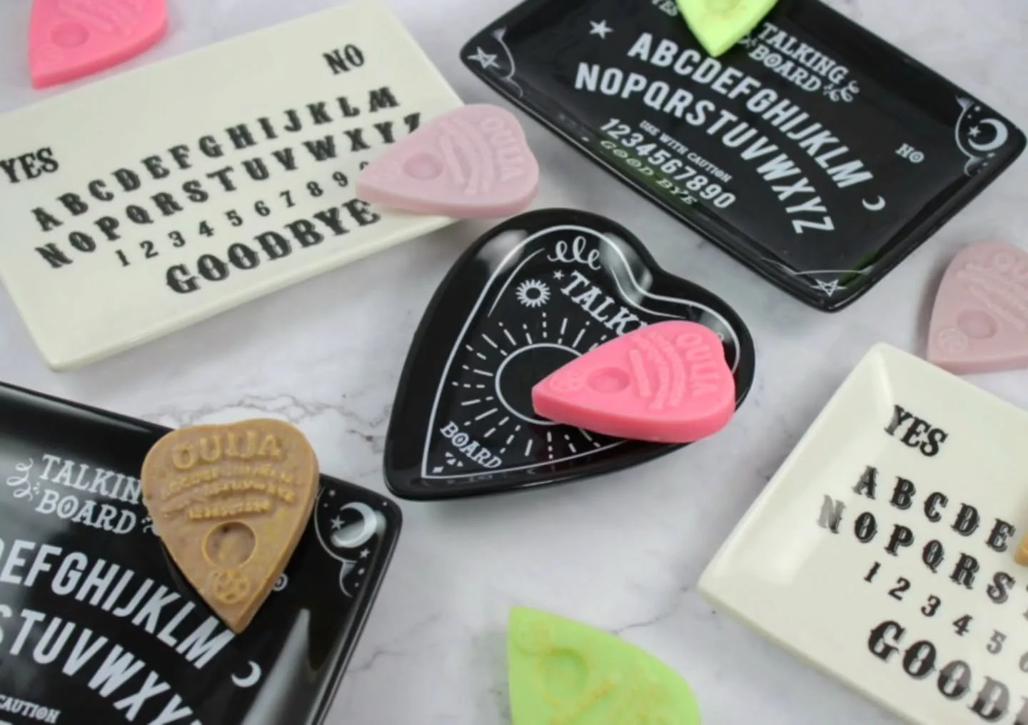 ✨🔮 Spirit says&hellip; wash your hands! ✨🔮

Our spooky Ouija Board Soap Dishes are paired with their very own mini planchette soap (yes, FREE with every dish 👻).

Perfect for holding your magical soaps or just adding a touch of witchy charm to you
