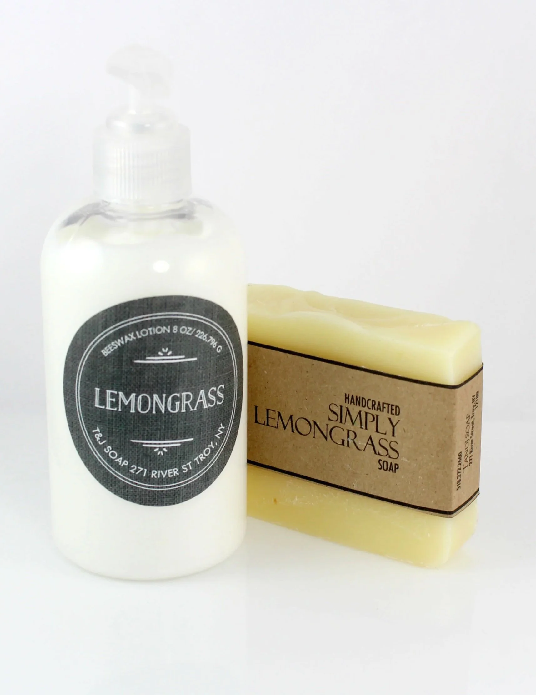 Lemongrass gift set with one 8 ounce beeswax lotion and one all natural artisan soap bar
