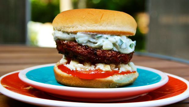 Grilled Lamb Burger with Homemade Tzatziki Sauce
