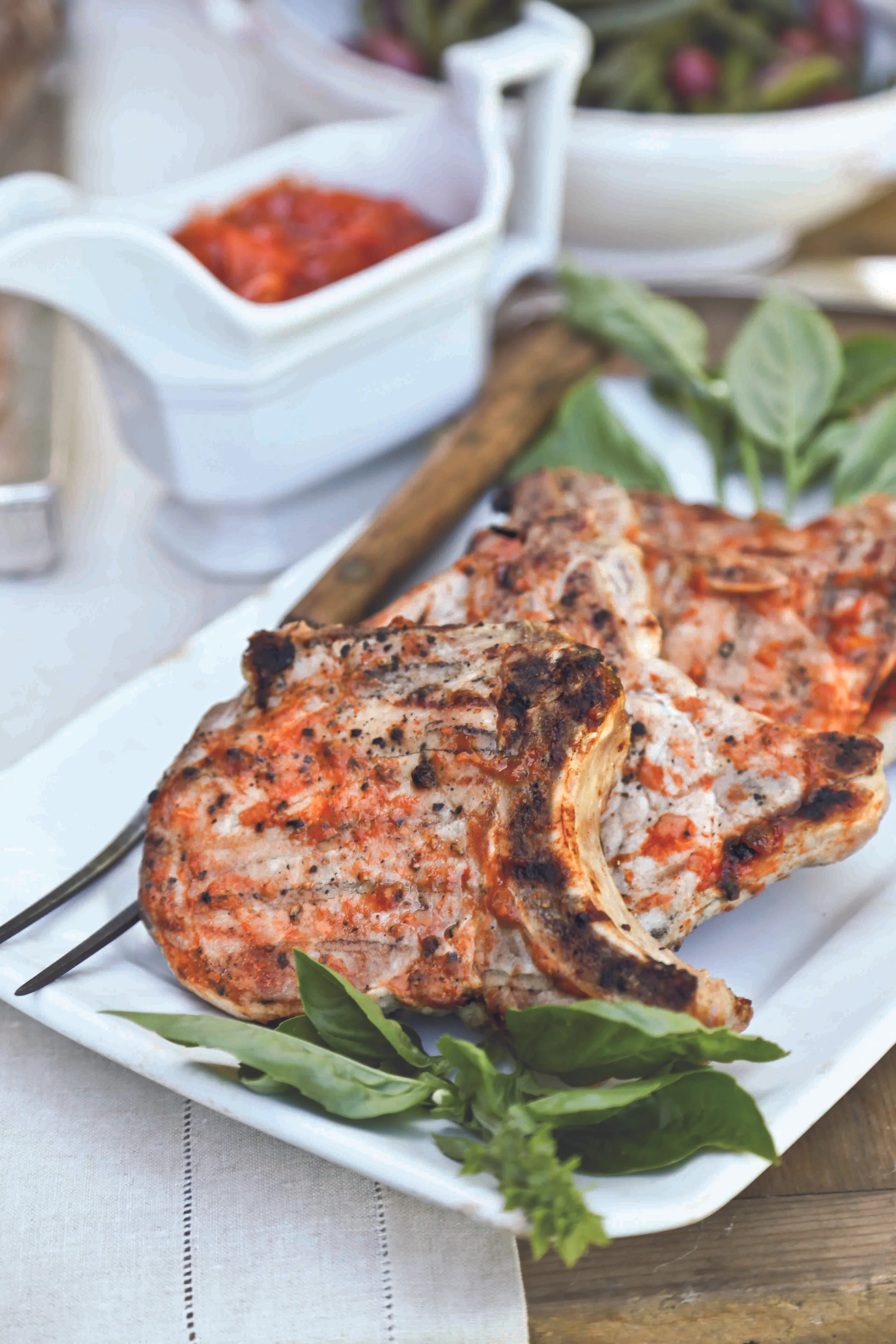 Bourbon Grilled Pork Chops with Peach BBQ Sauce