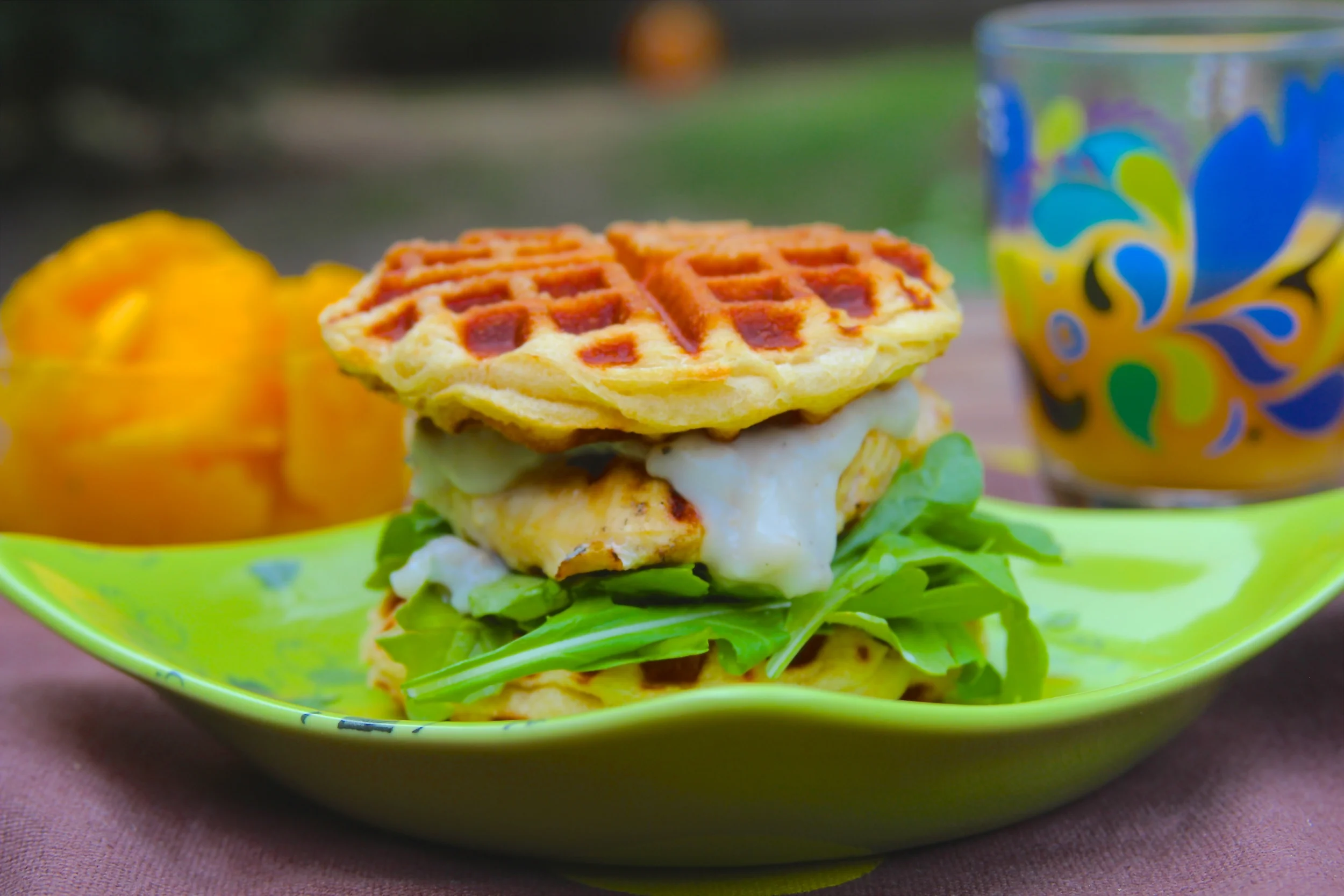 Grilled Chicken and Waffle Biscuits with White Sausage Gravy