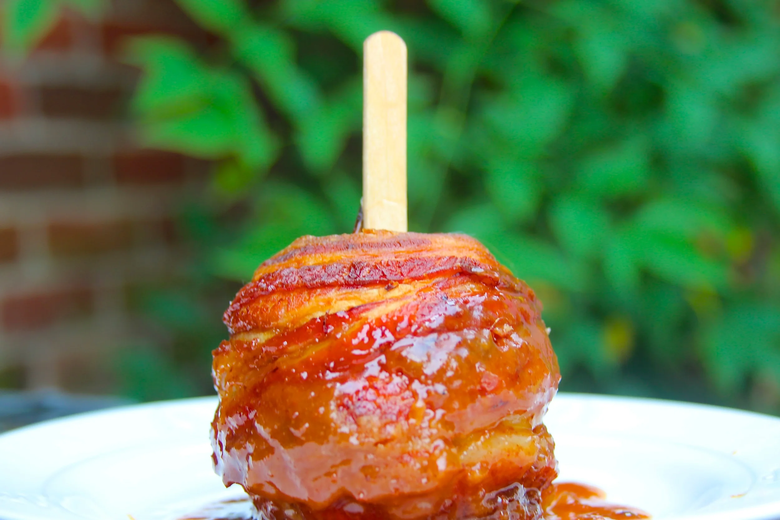 Smoked Bacon Wrapped Bourbon Caramel Apple