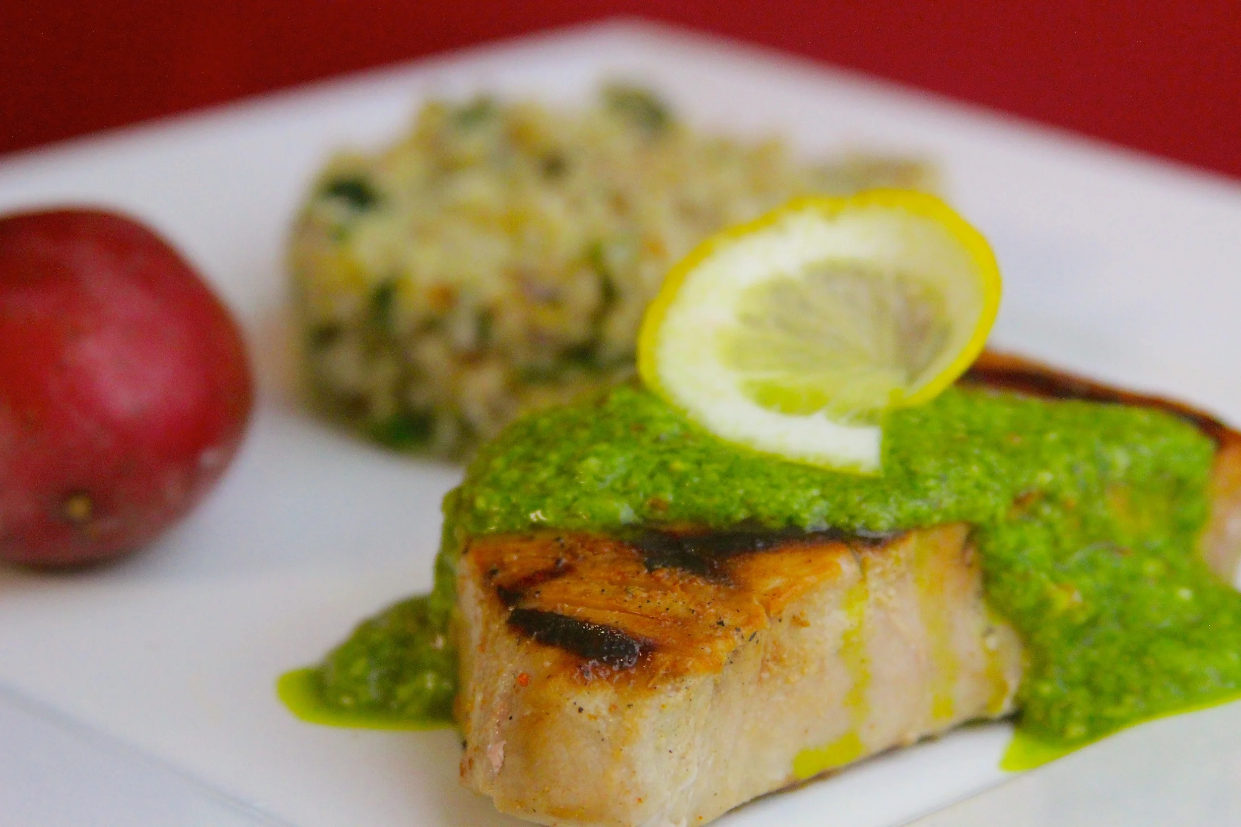 Grilled Tuna Steaks with Arugula Pesto