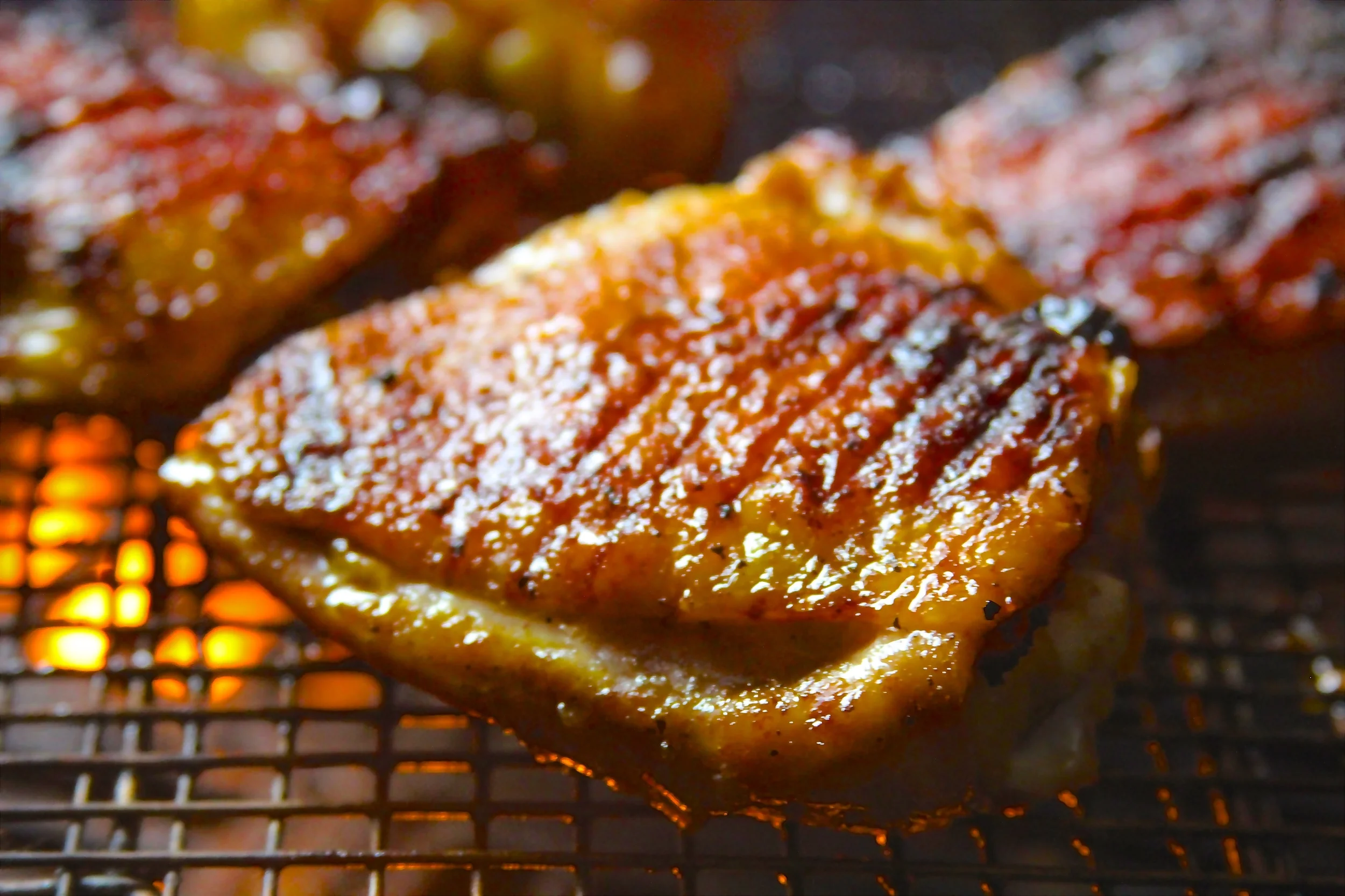 Crispy Grilled Chicken Thighs with Apple BBQ Sauce