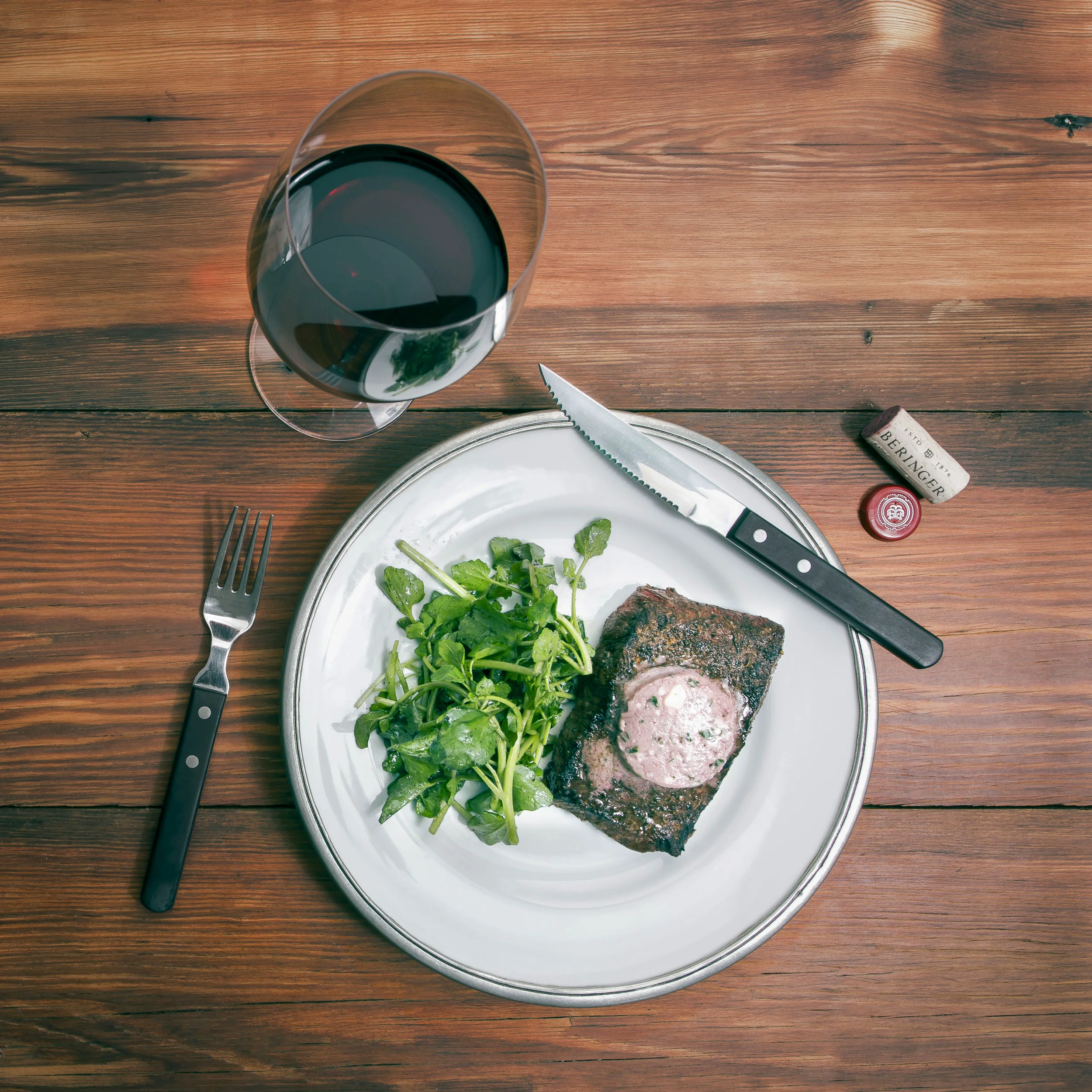 Grilled Flat Iron Steak with Red Wine Blue Cheese Butter