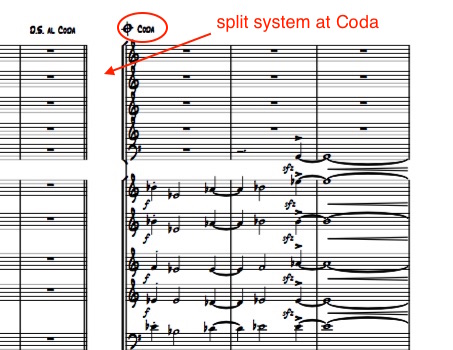 Ex 6. Similarly, Codas on scores should also use a split-system for similar reasons.