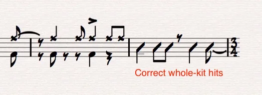 Ex 14. Proper use of slash notation indicating a whole-kit hits. 