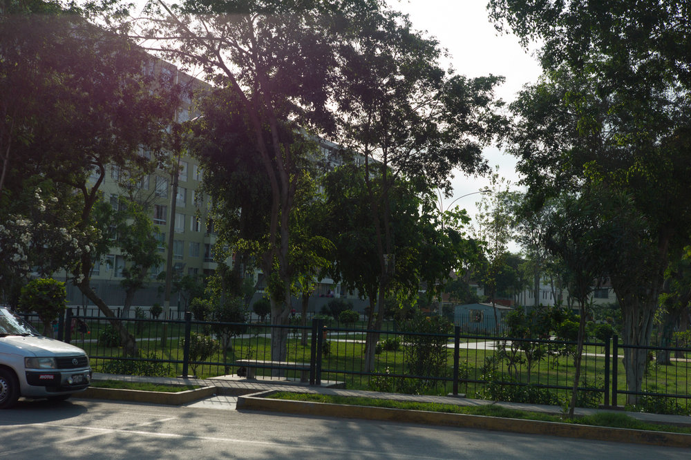  A new construction, built next to a fenced park (which has de facto become a private park). Unlike the other parks shown, this one has plenty of sitting benches. 