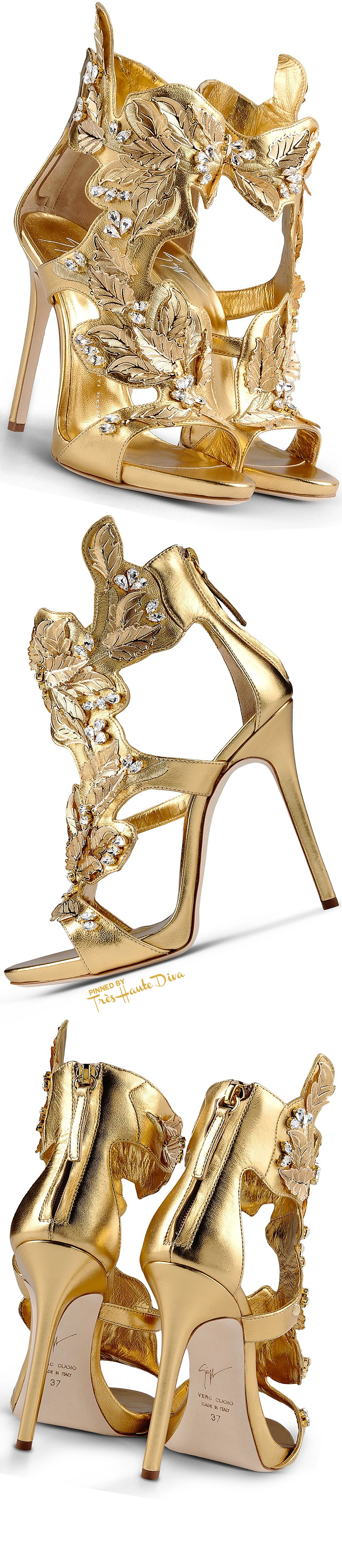 Giuseppe Zanotti Gold and Rhinestone Embellished Nappa Leather Sandals