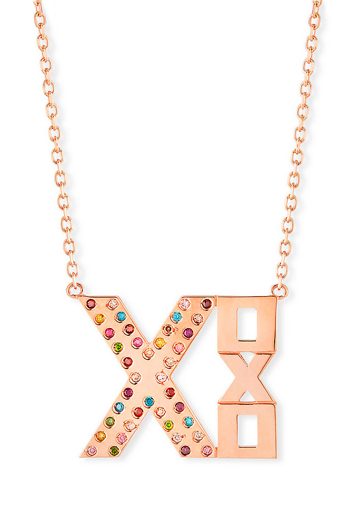 Stevie Wren Rainbow Diamond XOXO 14K Gold Geometric Plate Necklace