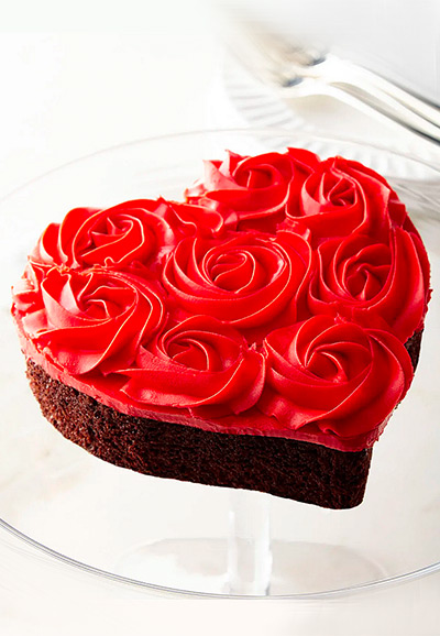 Red Rose Heart-Shaped Cake