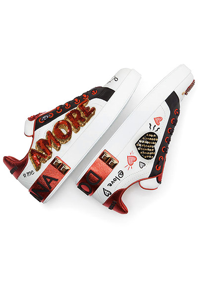 PORTOFINO SNEAKERS IN PRINTED NAPPA CALFSKIN WITH PATCH AND APPLICATIONS