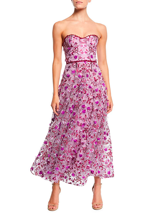  Marchesa Notte Strapless 3D Floral Embroidery Dress