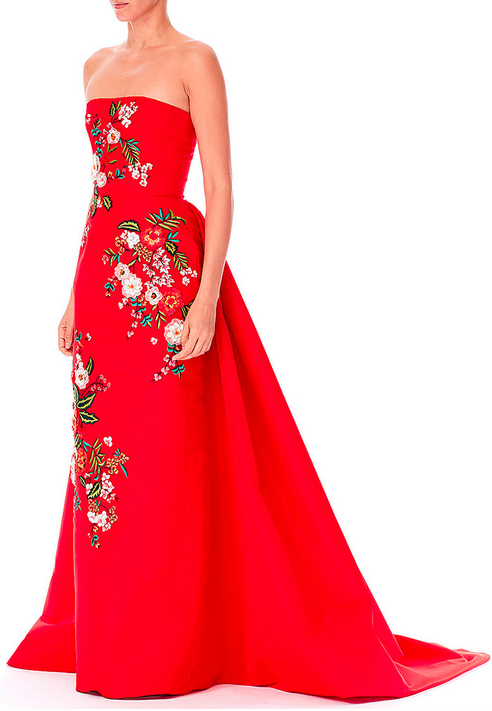  Carolina Herrera Strapless Threadwork-Embroidered Gown, Red