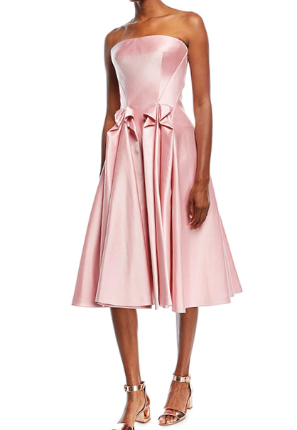  Zac Posen Strapless Double-Face Duchess Satin Tea-Length Cocktail Dress