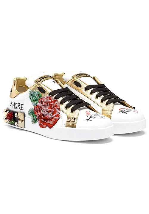 Dolce &amp; Gabbana SNEAKERS IN PRINTED NAPPA CALFSKIN WITH APPLICATIONS