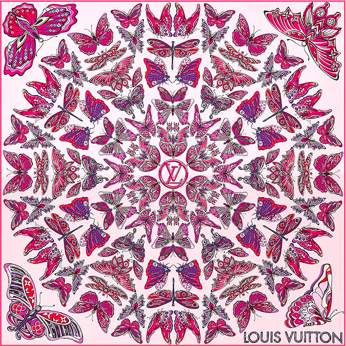 World of Love Square in pink 35.43 x 35.43 inches 100% silk $485.00