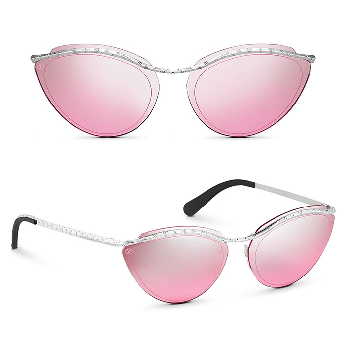 Thelma and Louise Sunglasses $510.00 Pink &amp; silver-color mirrored lenses, Monogram Flowers engraved along the bar and temples 