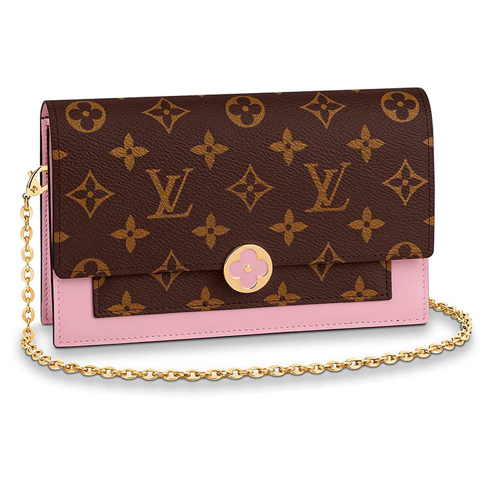 FLORE CHAIN WALLET $1,440.00 in Rose Ballerina Pink L 6.9 x H 4.5 x W 1.4 inches, Monogram coated canvas &amp; calf leather