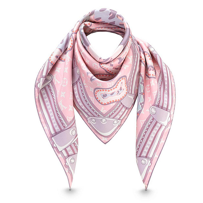Louis Vuitton Pink/Multicolor Print Silk Square Scarf - Yoogi's Closet