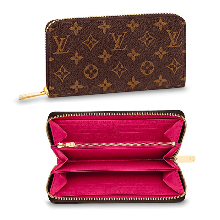 Zippy Wallet $805.00 in Fuchsia, 7.7 x 3.9 x 0.8 inches, Coated Canvas,Grained Cowhide Leather lining