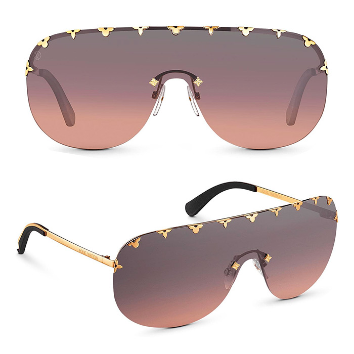 Purple Rain Sunglasses $705.00 “Mask” sunglasses, metal Monogram Flower inserts fitted into the lenses, in 4 different colors