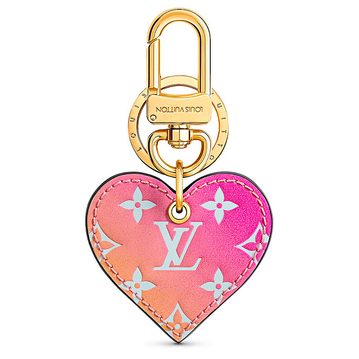 Love Lock Heart Gradient Bag Charm $330.00 delicate ombré effect on the leather, Pink/White patent calf leather