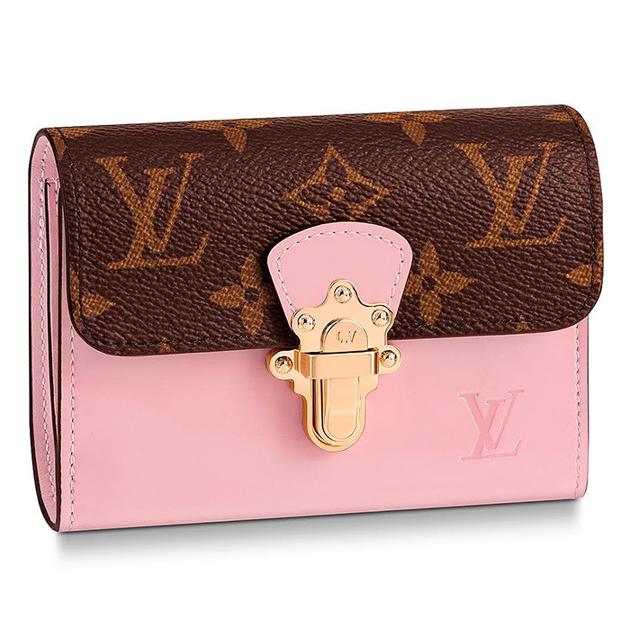 Cherrywood Compact Wallet $860.00 in Rose Ballerine, 4.7 x 3.7 x 1.2 inches, Monogram coated canvas and patent calf leather