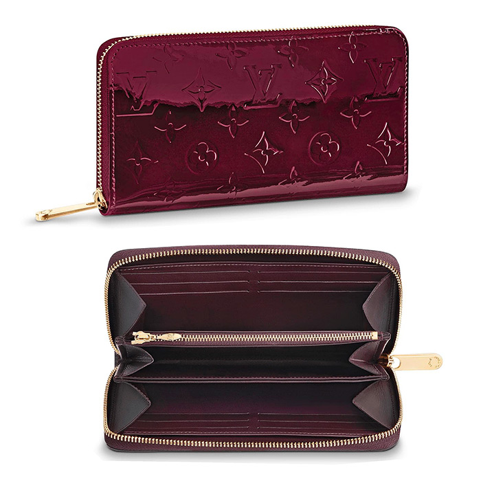 Zippy Wallet $970.00 in Amarante, 7.7 x 3.9 x 0.8 inches, Monogram Vernis patent cowhide leather