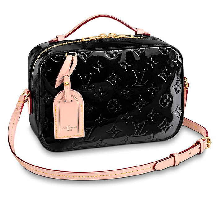 Santa Monica in Black $1,860.00 L 8.7 x H 5.9 x W 2.8 inches, Monogram Vernis patent cowhide