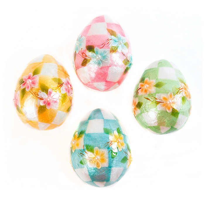 Honeymoon Check Egg Ornaments - Set of 4