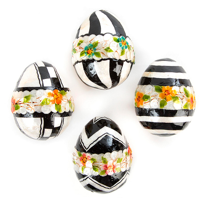 Black &amp; White Floral Eggs - Medium - Set of 4
