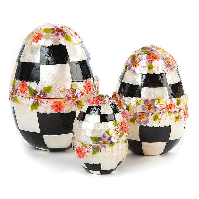 Black &amp; White Floral Nesting Eggs - Set of 3
