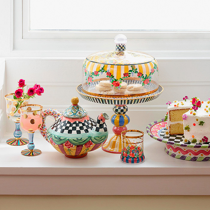 Striped Awning Cake Dome &amp; Stand Set, Taylor Teapot - Odd Fellows