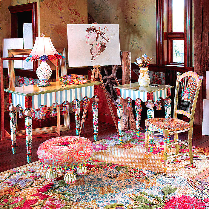 Marble Entry Table, Light Flower Basket Side Chair &amp; Florentine Tuffet