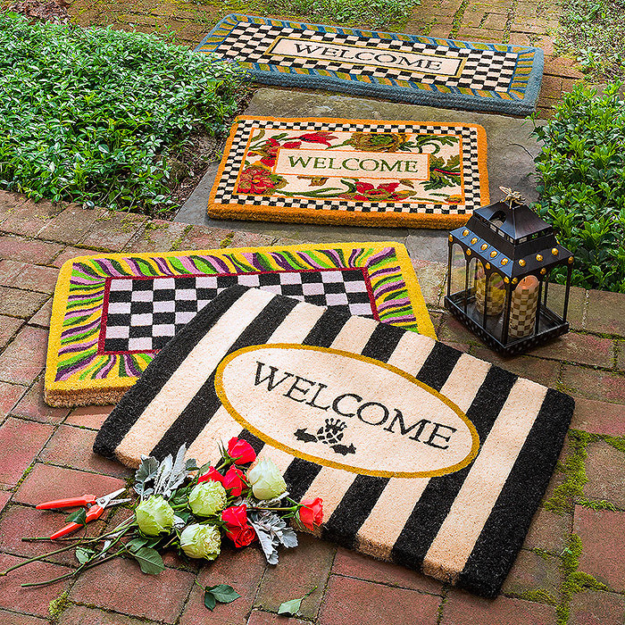 Awning Stripe Welcome Mat &amp; Courtly Check Double Door Entrance Mat