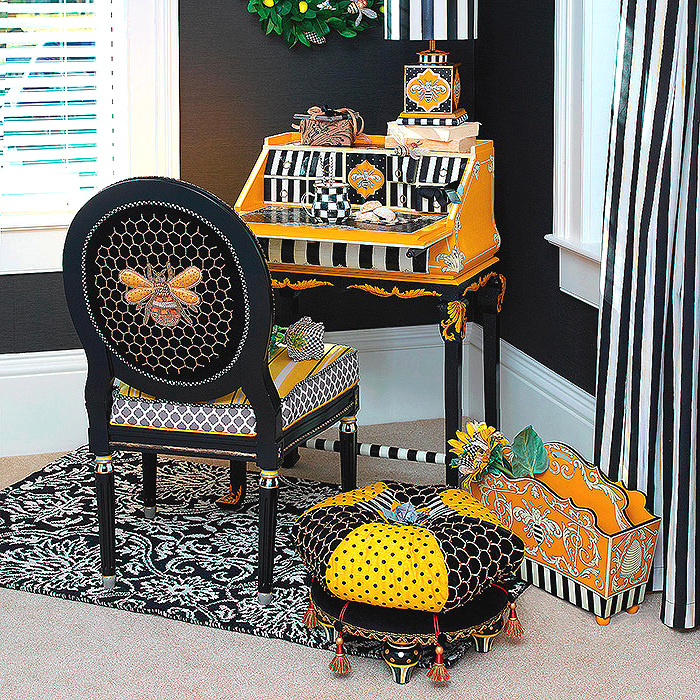 Worker Bee Writing Desk, Honeycomb Footstool, Spelling Bee Magazine Holder