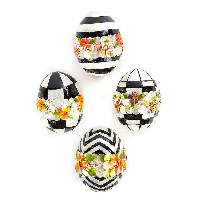 Black &amp; White Floral Eggs - Small - Set of 4