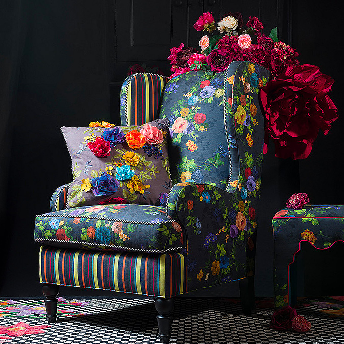 Covent Garden Wing Chair &amp; Covent Garden Floral Square Pillow - Grey