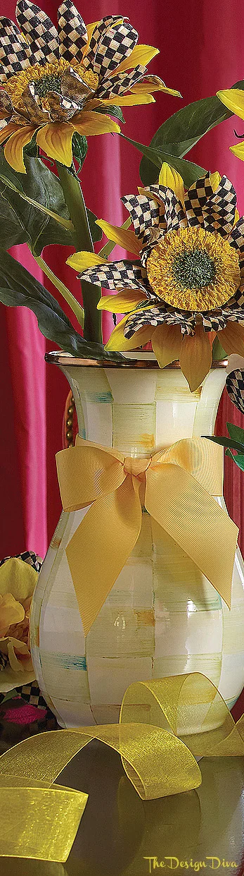 Parchment Check Enamel Vase - Tall & Courtly Check Sunflower via The Design Diva